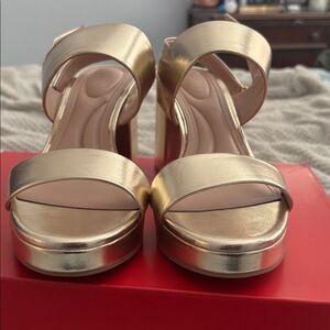 Kelly & Katie Shiny Gold Block Heels